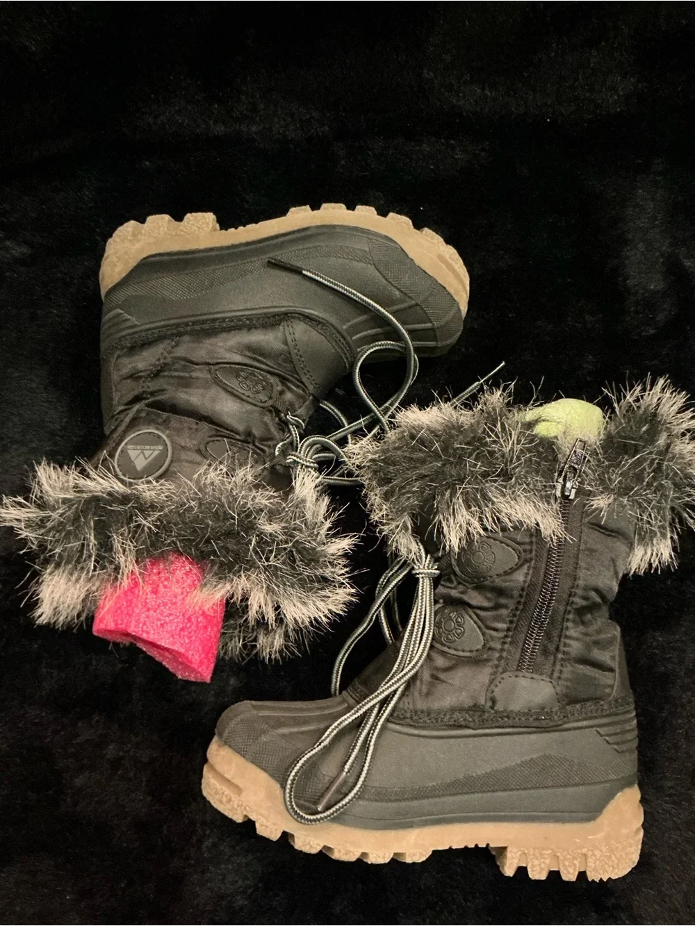 Nova Mountain Kids Black Faux-Fur Trim Winter Snow Boots Size 10 Toddler unisex
